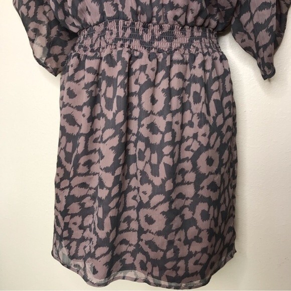 Express Leopard Print Semi Sheer Roll Tab Sleeve Gray Brown Dress Women's Small - Picture 3 of 12